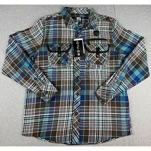 Enyce Mens M Plaid Shirt NWT Sean Combs Cargo Pocket Zip Streetwear Y2K
